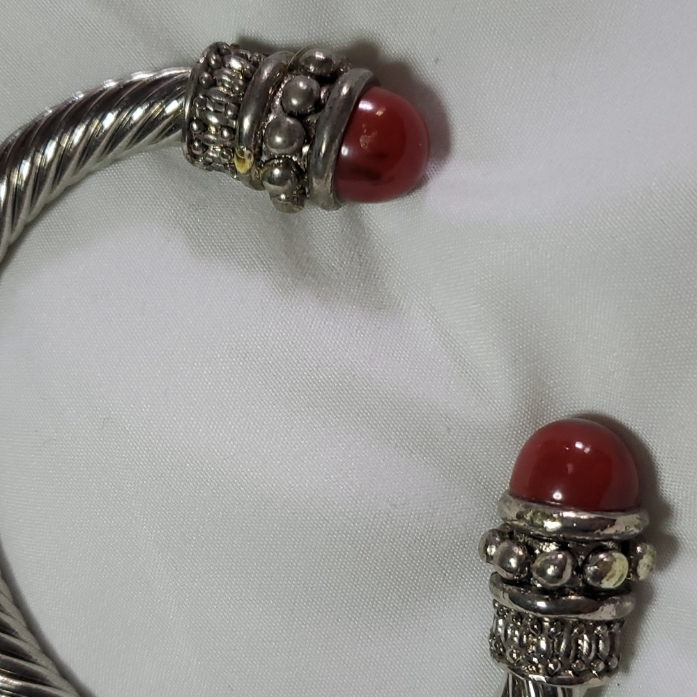 SILVER BANGLE METAL BRACELET Luxury Burgundy Classic - Picture 4 of 4